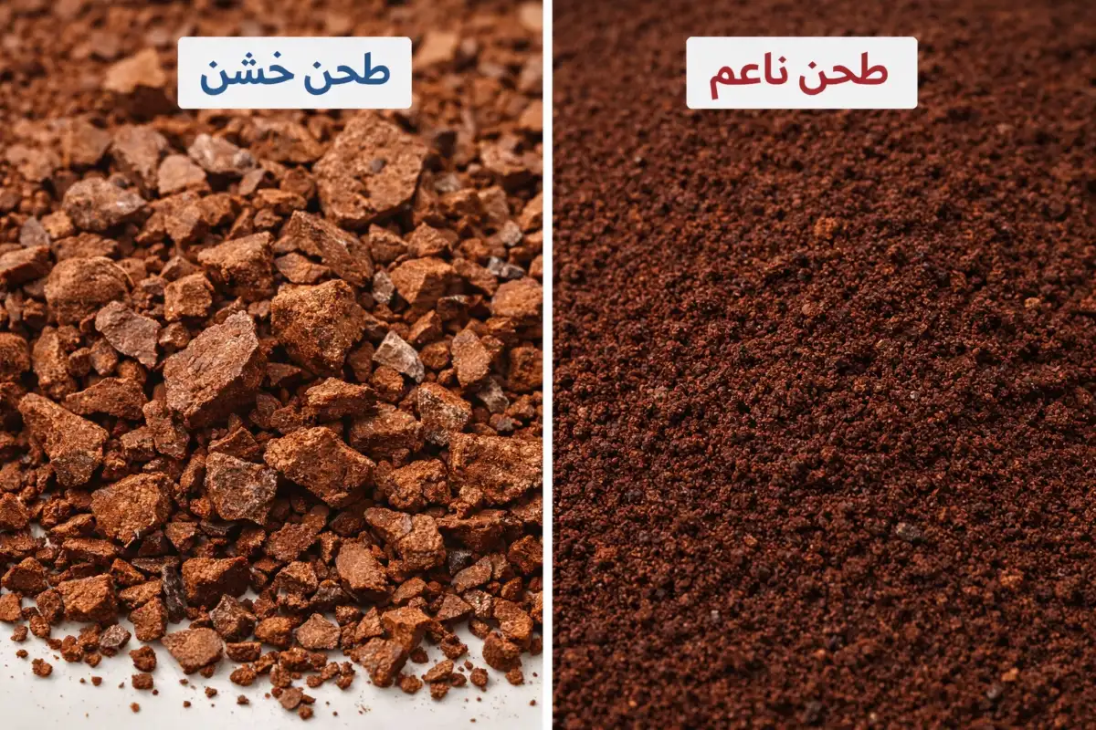 مقارنة بصرية بين طحن القهوة الخشن والناعم