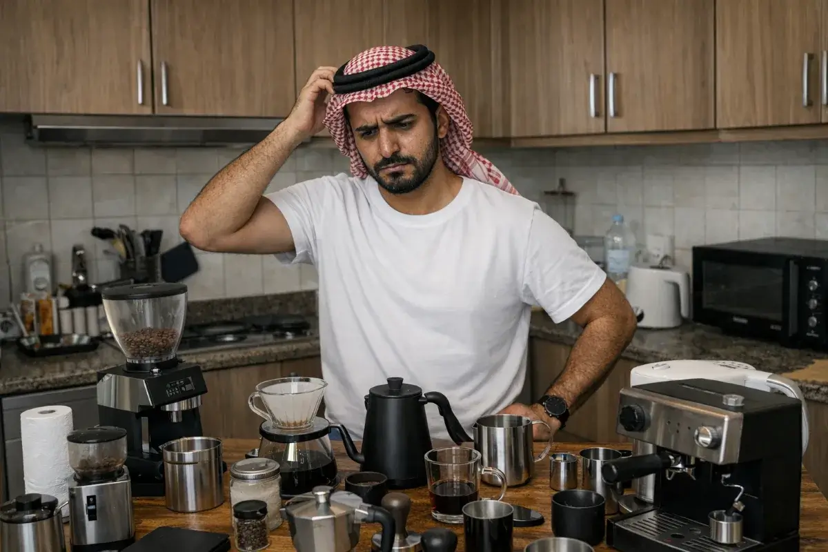 حيرة اختيار أدوات القهوة في المنزل للمبتدئين