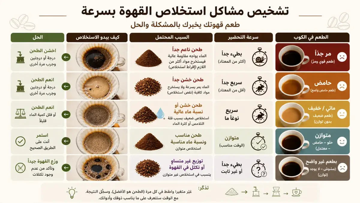 تشخيص مشاكل استخلاص القهوة حسب الطعم وسرعة التحضير