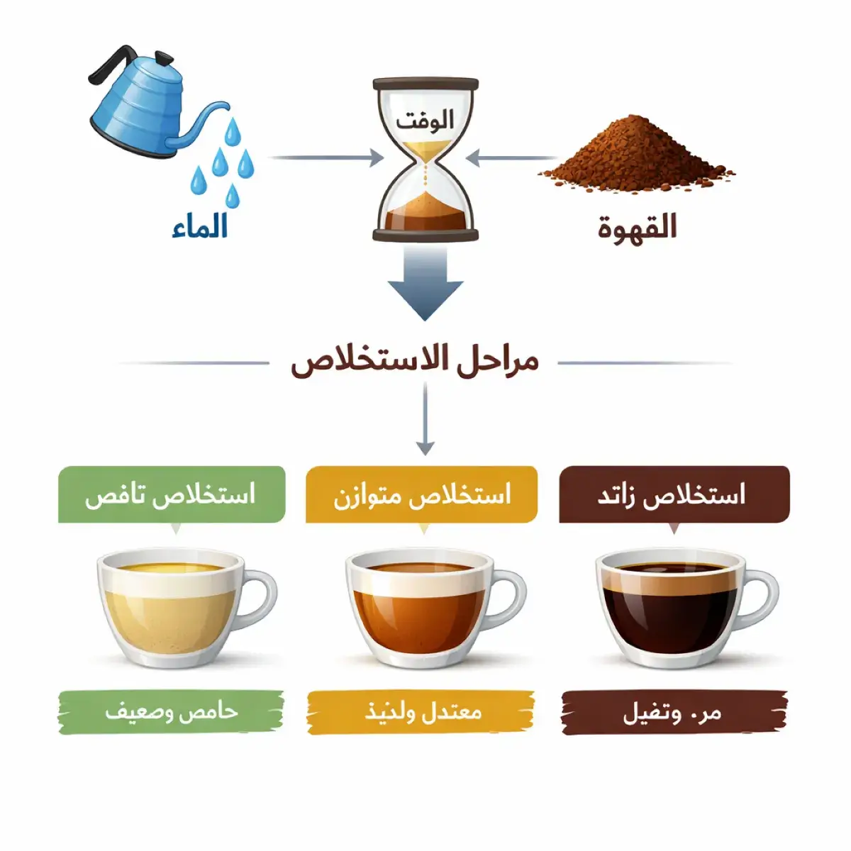 مخطط يوضح كيفية استخلاص القهوة وتأثيره على الطعم