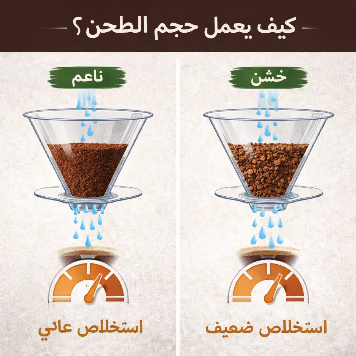 تأثير حجم طحن القهوة على سرعة الماء والاستخلاص