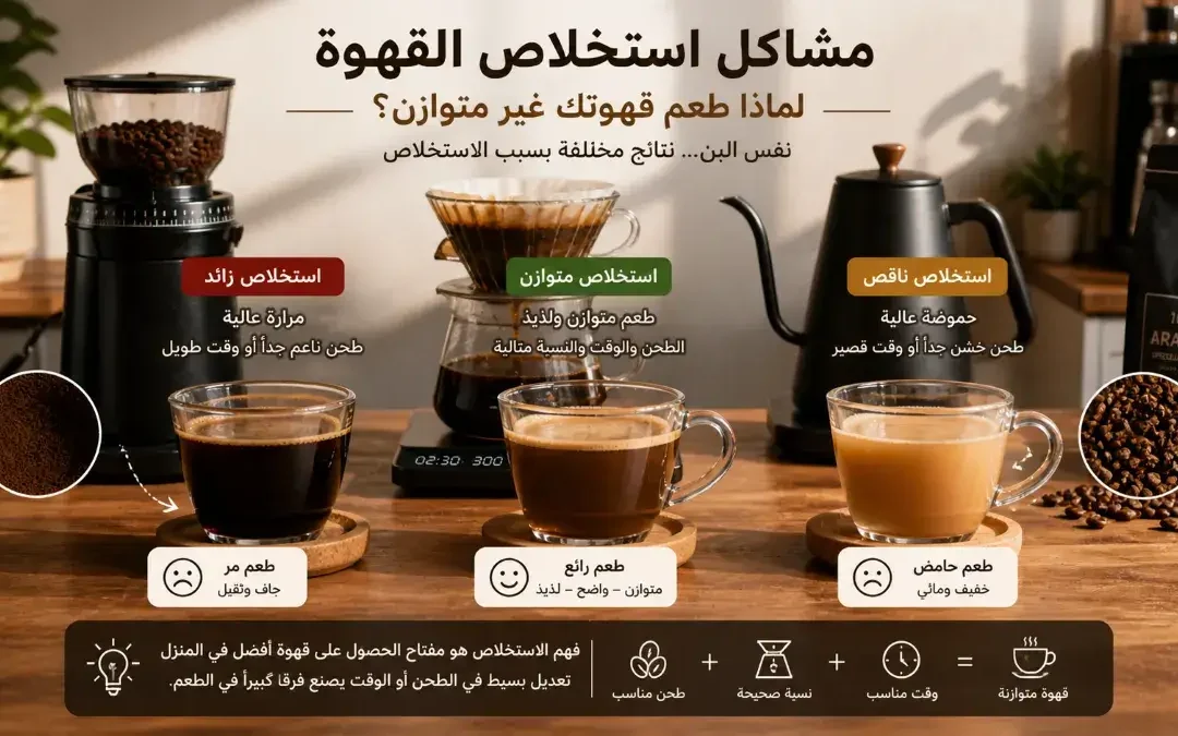 مشاكل استخلاص القهوة: لماذا طعم القهوة مر أو حامض وكيف تصلحه بسهولة؟