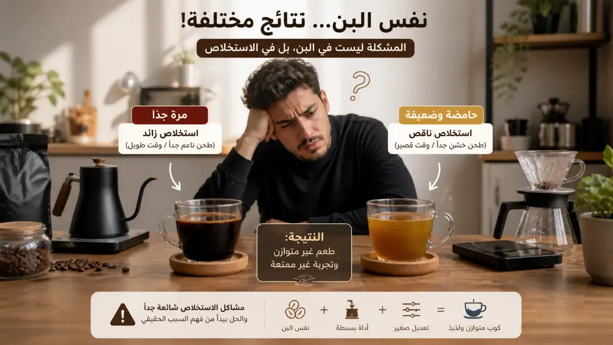 اختلاف طعم القهوة بسبب مشاكل الاستخلاص في المنزل