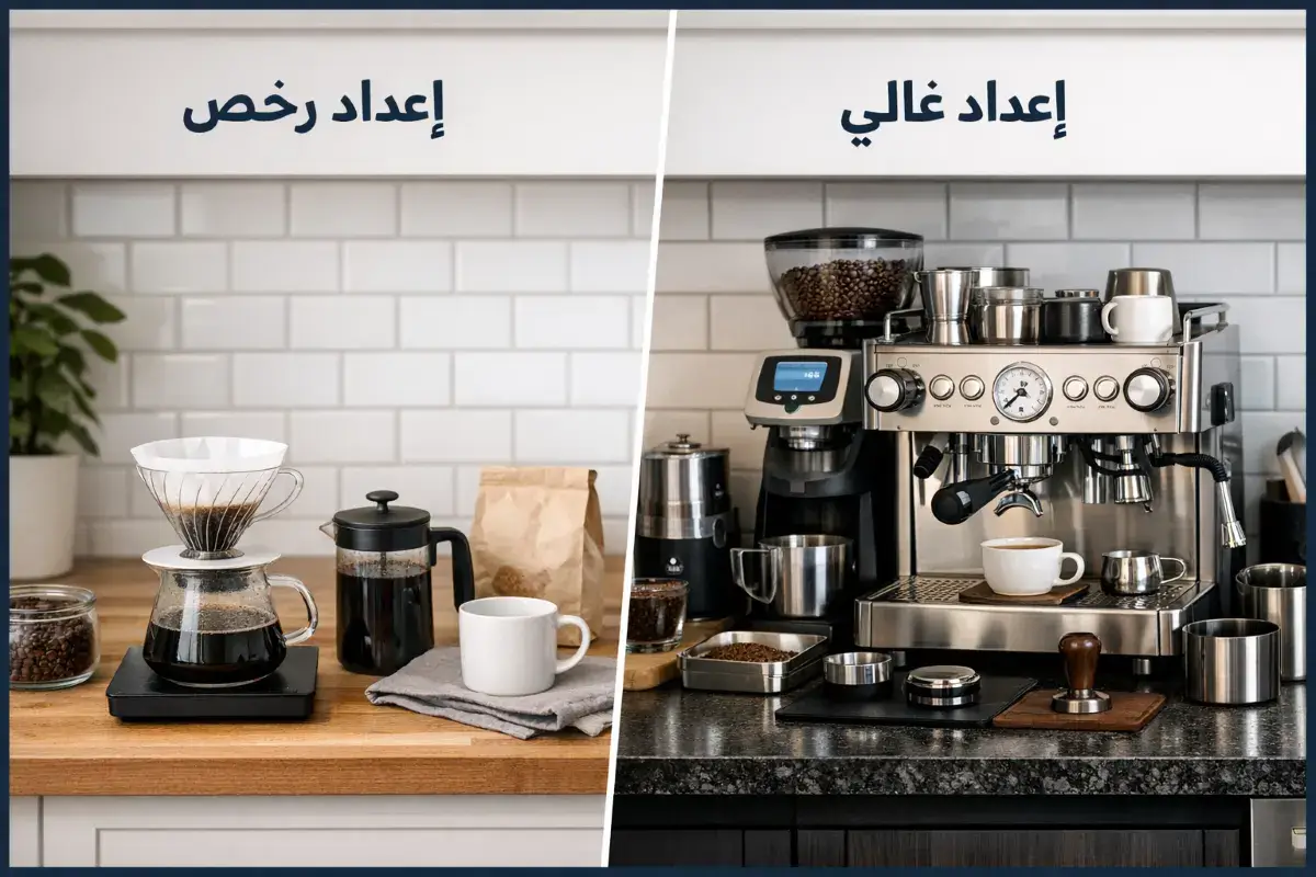 مقارنة بين إعداد قهوة بسيط وإعداد احترافي في المنزل