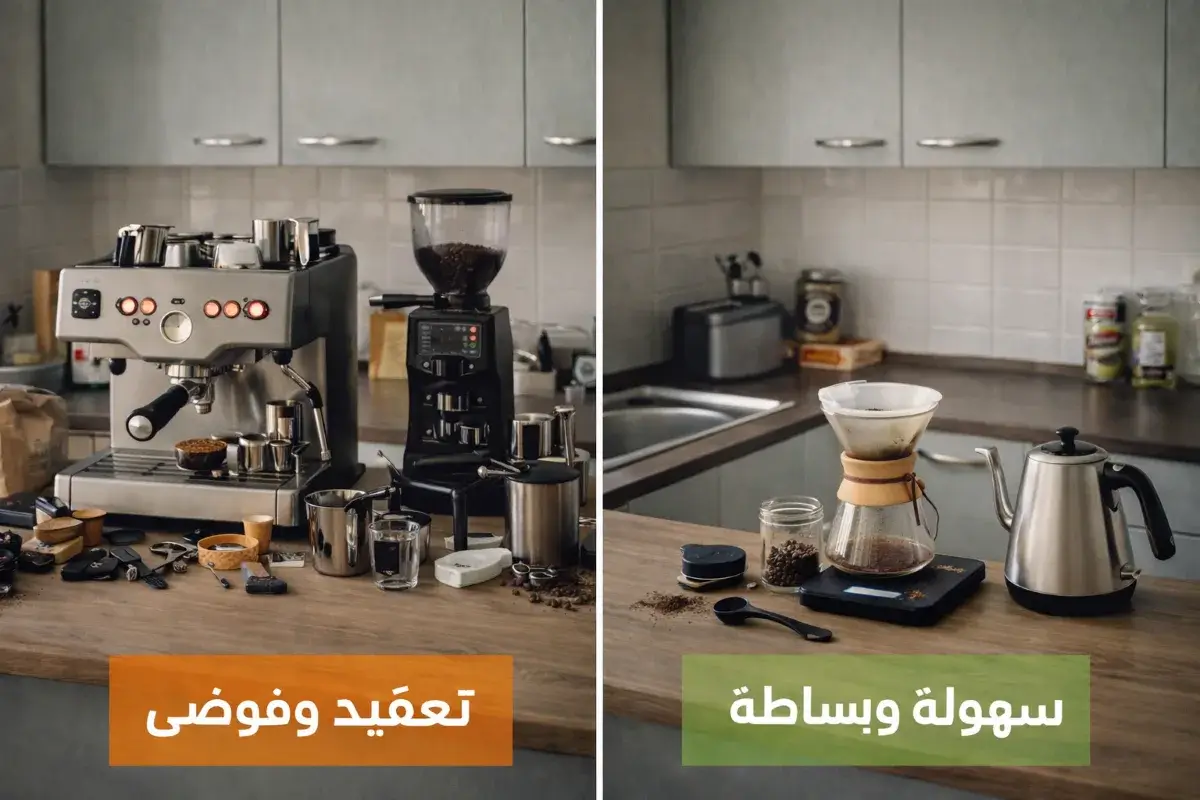 مقارنة بين إعداد قهوة معقد وبسيط في المنزل