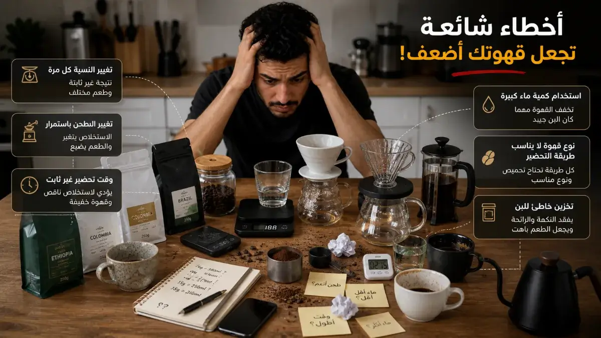 أخطاء شائعة أثناء تحضير القهوة المنزلية تسبب طعمًا خفيفًا وغير ثابت