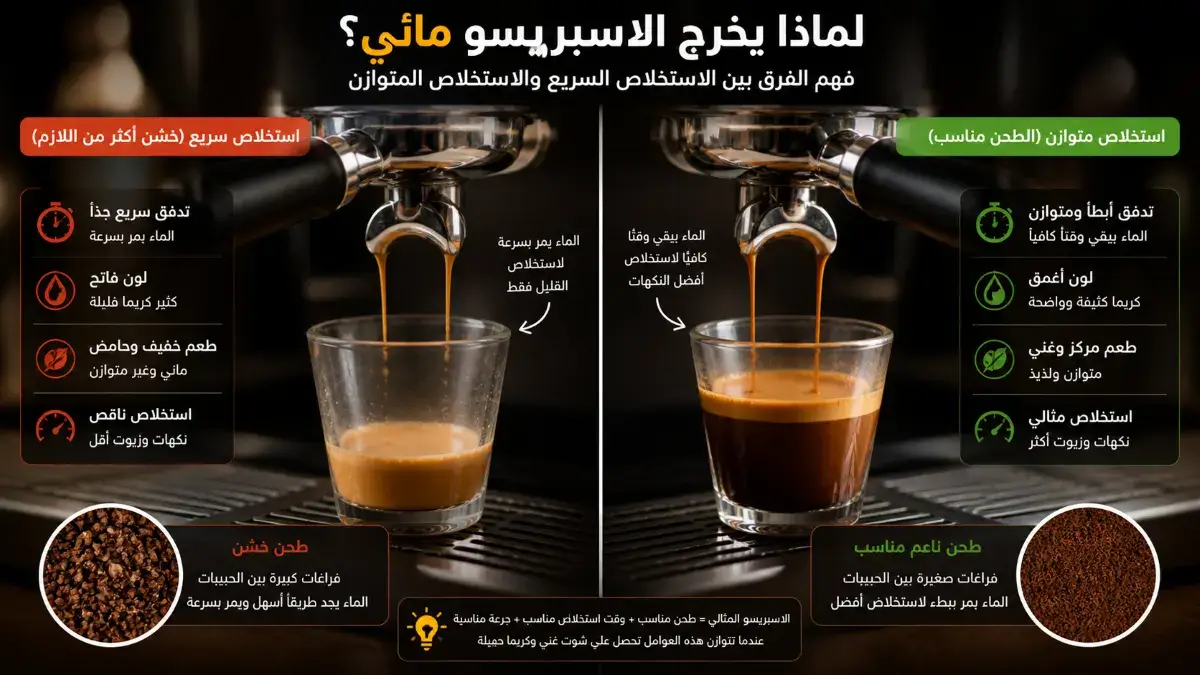 مقارنة بين استخلاص اسبريسو سريع وخفيف واستخلاص متوازن