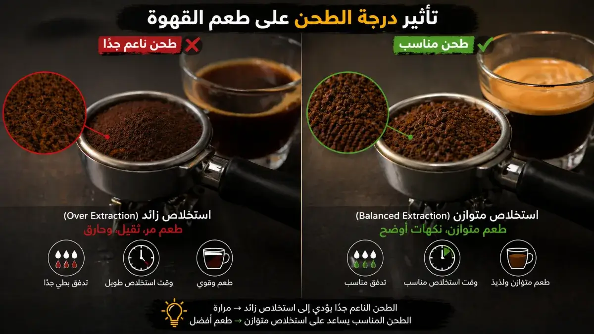 تأثير الطحن الناعم جدًا على مرارة القهوة والاستخلاص