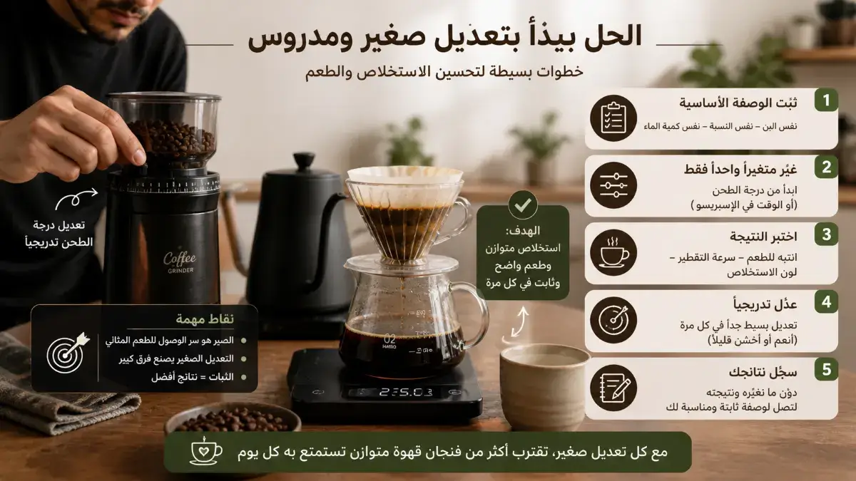 تعديل طحن القهوة لتحسين الاستخلاص والطعم في المنزل