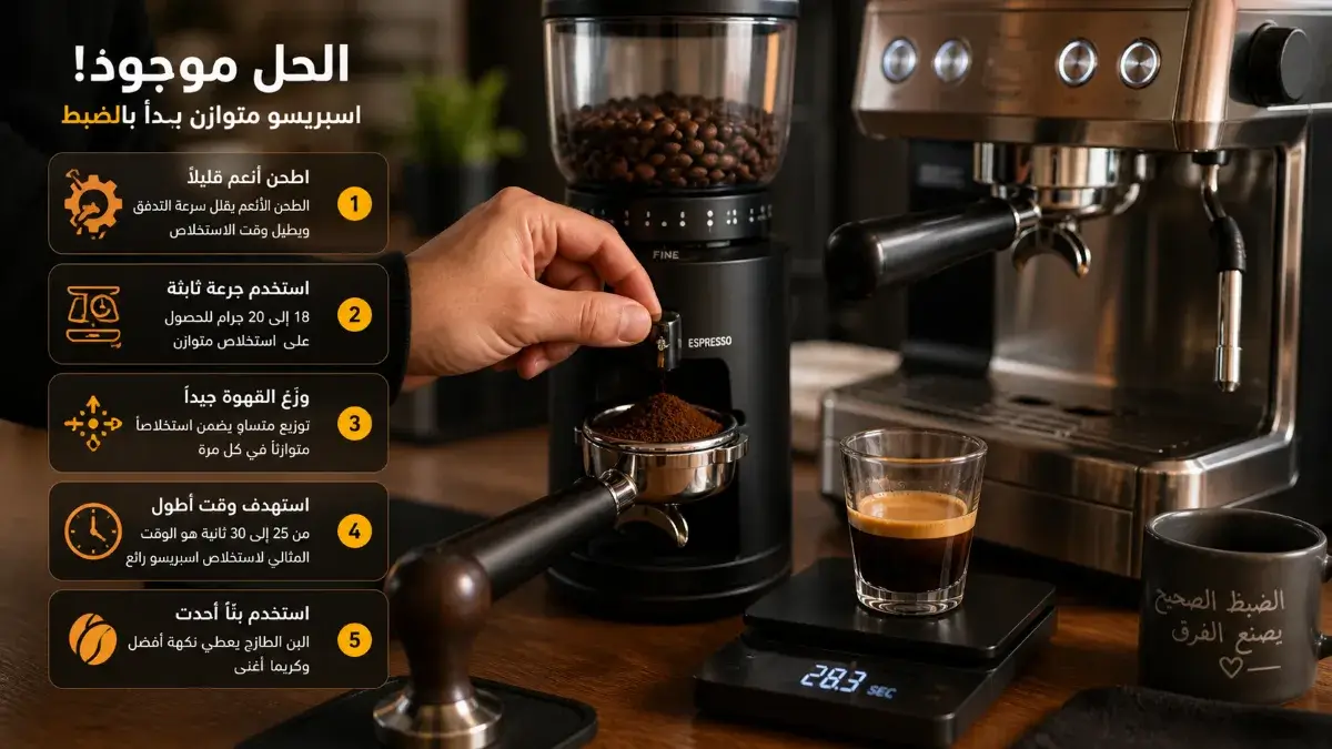 تحسين استخلاص الاسبريسو في المنزل بعد تعديل الطحن والإعدادات