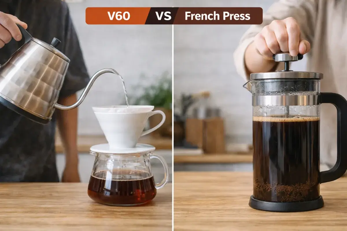 طريقة استخدام V60 مقابل French Press في المنزل بشكل يومي