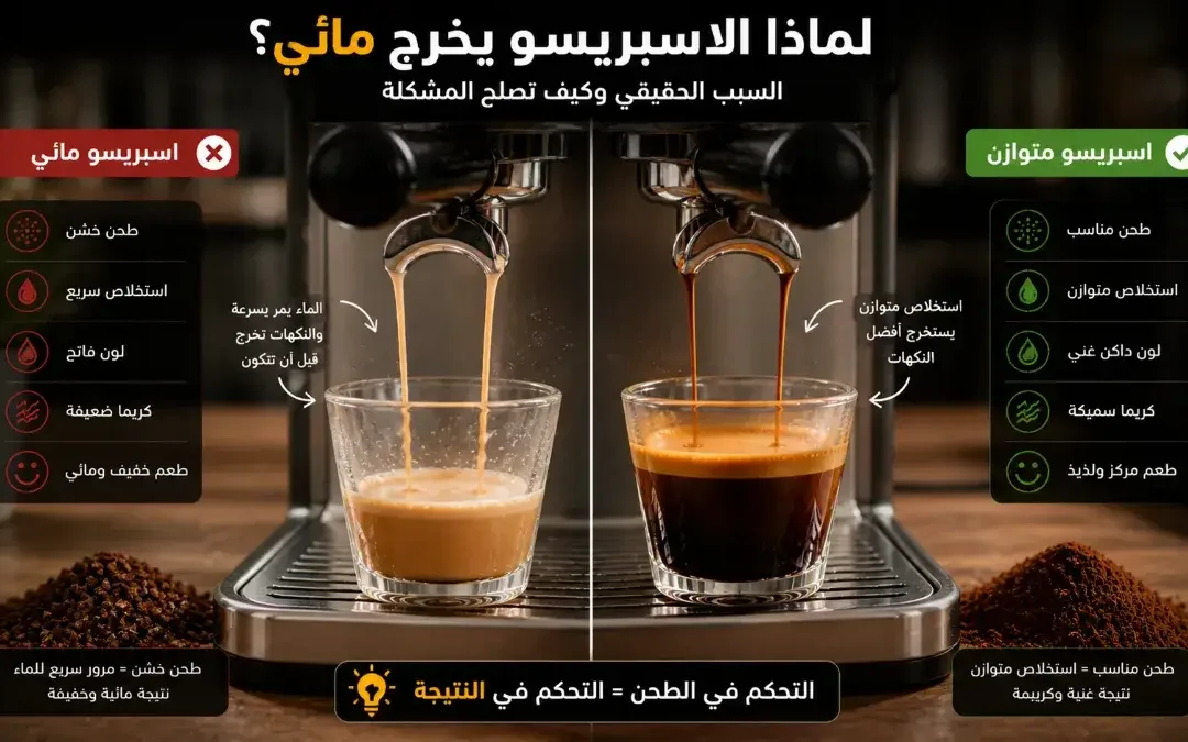 لماذا الاسبريسو يخرج خفيف ومائي؟ الأسباب الحقيقية وكيف تصلحه