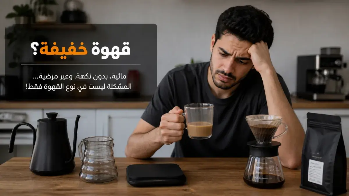 القهوة المنزلية تبدو خفيفة ومائية بسبب مشاكل في الاستخلاص أو النسبة